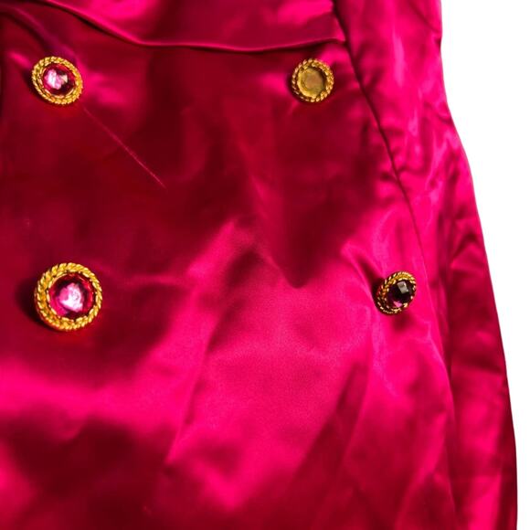 Vintage Tadashi Hot Pink Satin Cocktail Dress Off-Shoulder Gold Buttons Size 10 - Picture 6 of 8